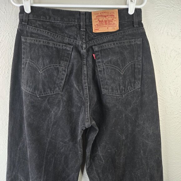 VTG Levi's 560 Straight Loose Fit Jeans 10 Tall High Waist Black Acid Wash Denim - Picture 6 of 11
